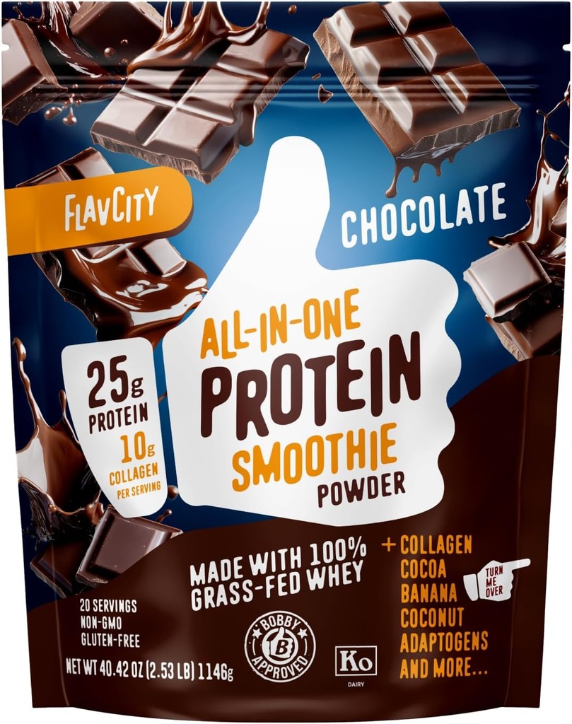 FlavCity Grass Fed Whey 巧克力蛋白粉 - 25g蛋白 & 10g Collagen - 用有机可可、香蕉和椰子牛奶制成 - Gluten Free & no add Sugars (20 series)