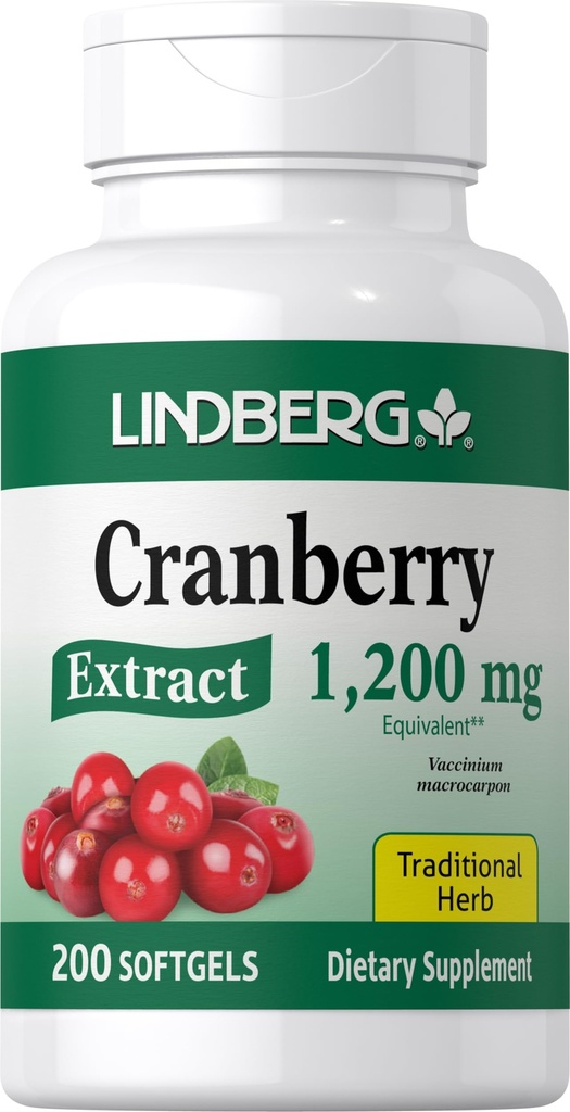 Lindberg Cranberry Pills for Women 1200mg = 200 Softgels = 传统草药 = 节选补编 = = 非 GMO, Gluten Free