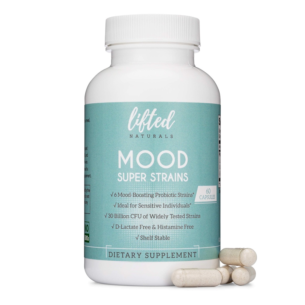 抗生素-Mood Super Strains 抗生素-自然支持消化和抗生素-Histamine-Free Probiotics w/L Rhamnosus GG, 大陆架稳定抗生素补充剂,60天供应,非GMO, Vegan