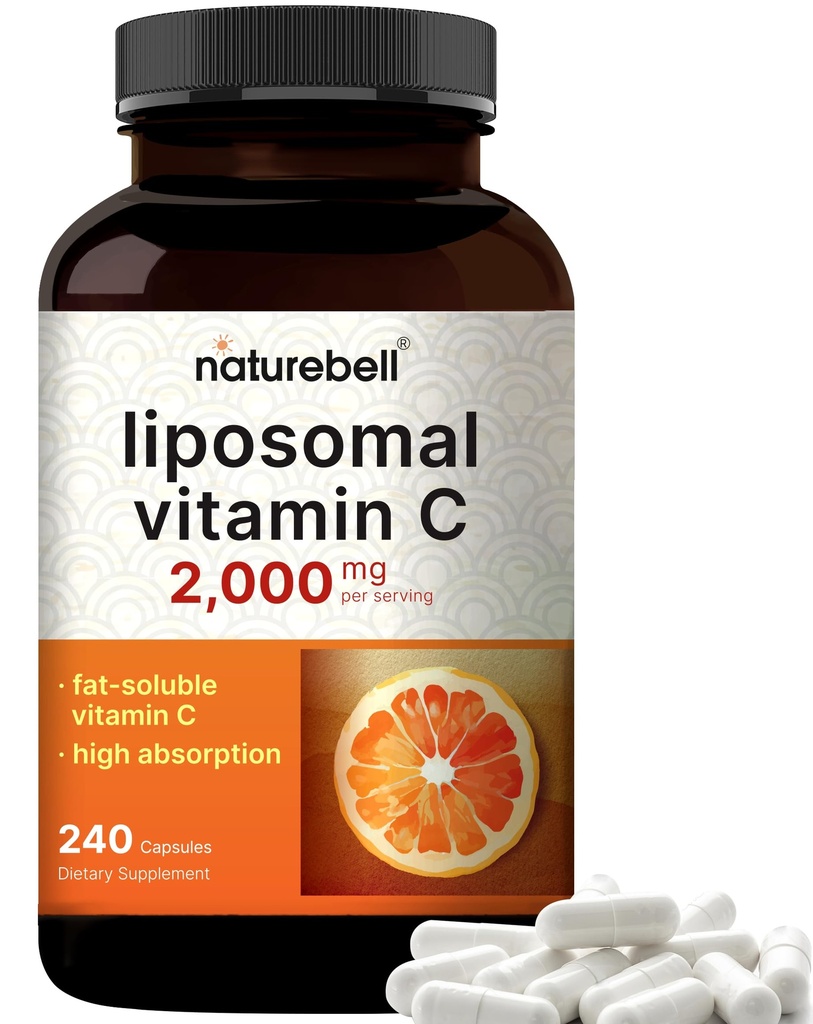 NatureBell Liposomal 维生素 C 2,000 mg Pervice, 240 Capsules → 高吸收性脂肪-溶性维生素 – Max 强抗氧化剂 * 补编 – 非GMO, Gluten Free