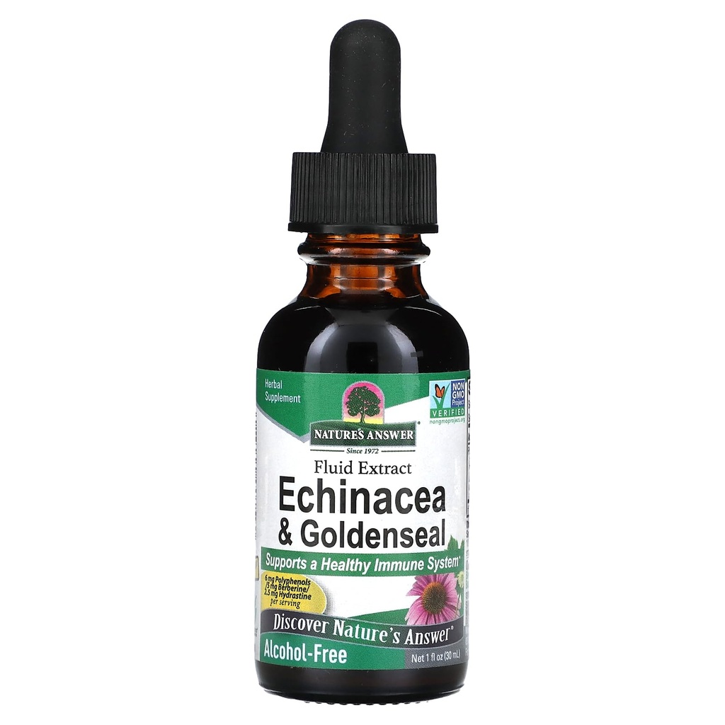 Nature's answer Enchinacea & Goldenseal 支持健康免疫系统 超级专注提取 QQ无酒精,无葡萄糖, Vegan & Kosher 认证 1oz
