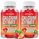 2 Pack Calcium Citrate Gummys,无糖钙 Citrate 1000mg for Muscle Health, 成人和孩子们的吸收钙补充物,草莓, 120 count