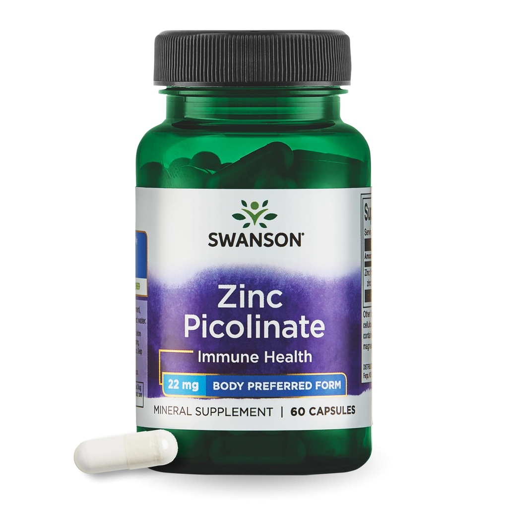 Swanson Zinc Piclinate - 矿物补充品,促进前列腺健康、远景健康、和免疫支持 -- -- 机体首选的氯酸锌形式 -- -- (60 Capsules,每样22毫克)