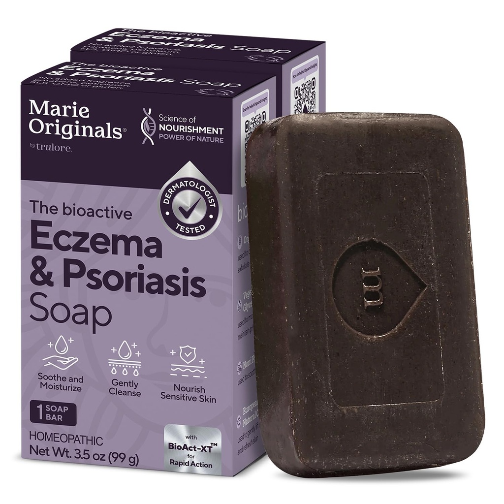 Marie Originals Eczema Face Soap body Wash Bar – All Natural Psoriasis, Dermatitis 治疗干痒发光皮肤 – Gentle 解毒,疗伤,抗痒,清洁皮肤(包2)