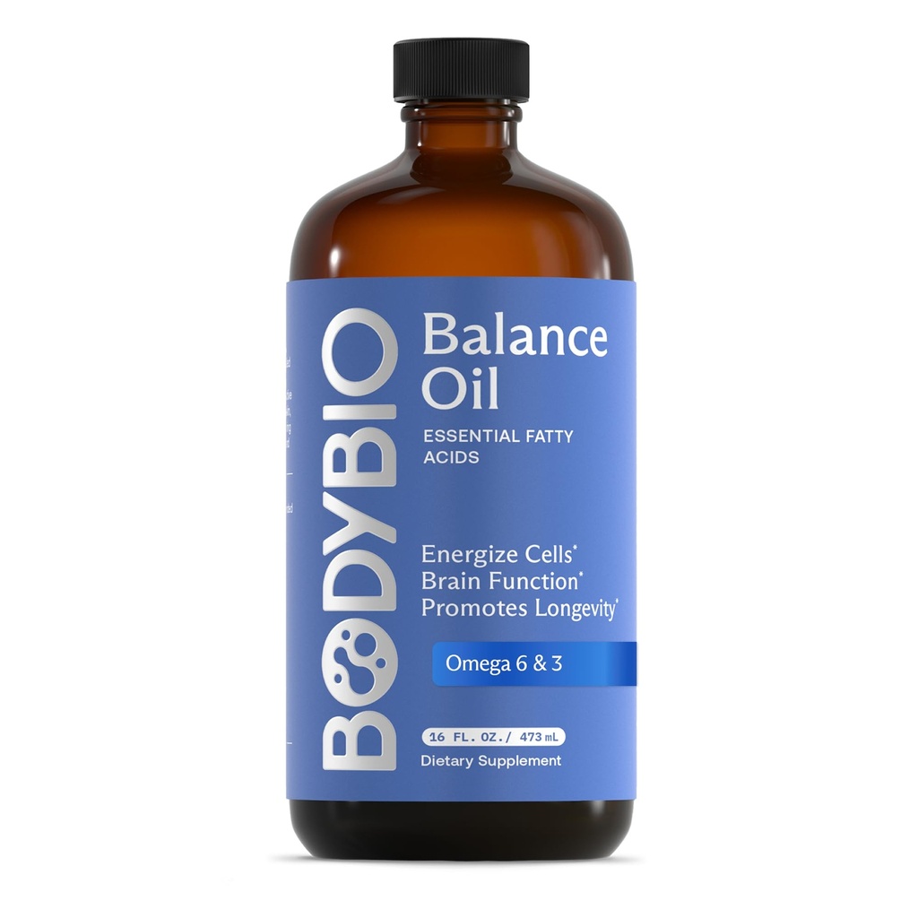 BodyBio平衡油 - Vegan Omega 3 6 补充品 - 冷皮沙叶花 & Flaxseed Oil - 支持脑功能,健康皮肤和Mood