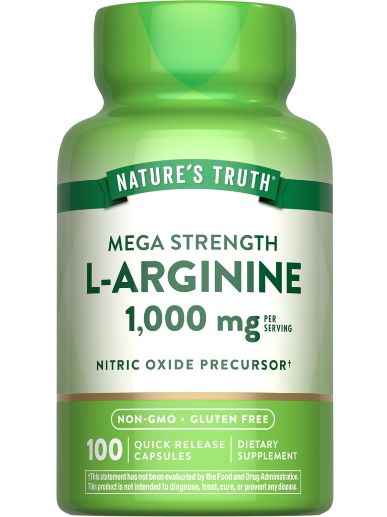 自然的真理L-Arginine 1000 mg | 100 Capsules | 超强 | Non-GMO & Gluten 免费补编