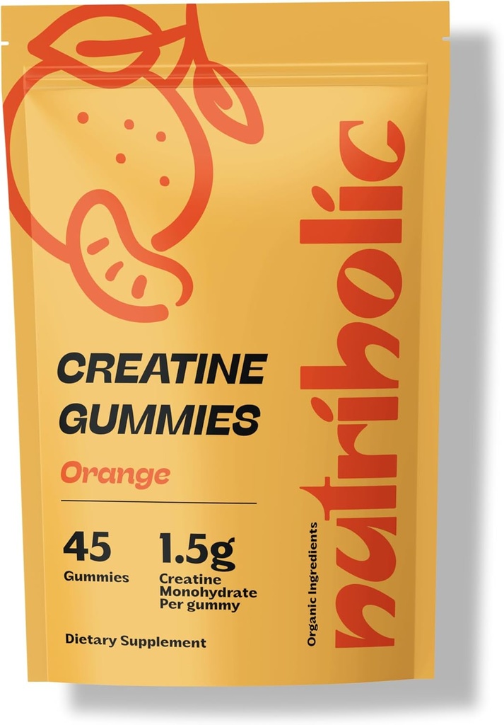 Creatine Monohydrate Gummys for Men and Women - Easy to Digest, Vegan, Gluten - Free, Non-GMO, 每古米1.5克Creatine - 45cm(45个伯爵,橙色)