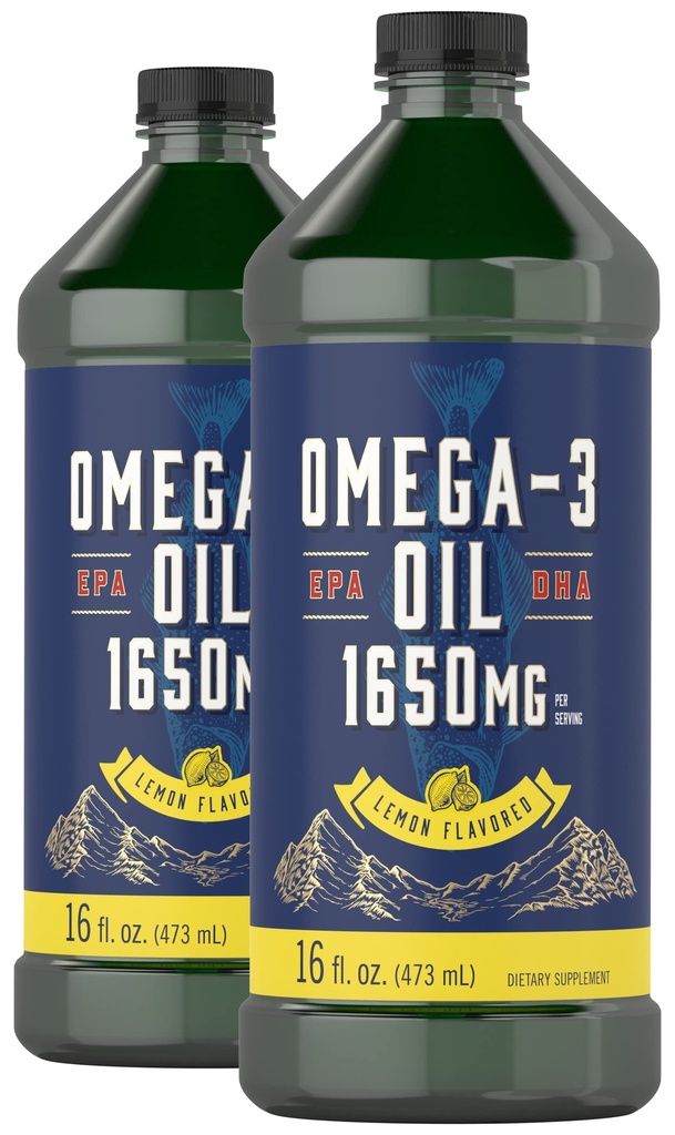 Carlyle Omega 3 鱼油液体 | 1650mg | 32 fl oz(2× 16oz瓶) | Lemon Flavor | Non-GMO & Gluten 免费补充品