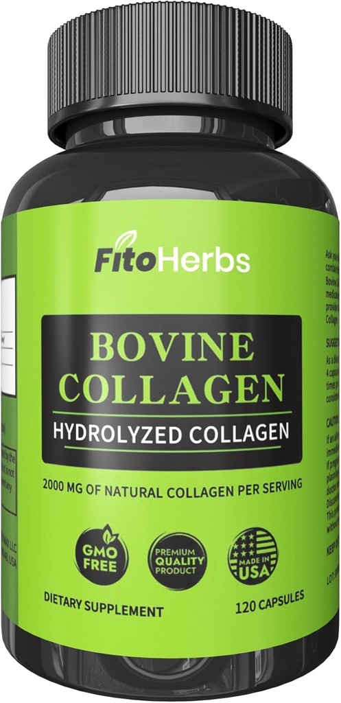 Vegan Bovine Collagen Capsules - 男用和女用强力补充剂 - 水解Bovine Collagen Peptides 联合,Nerve和骨支持补充剂 - 草药,非GMO - 120 Capsules