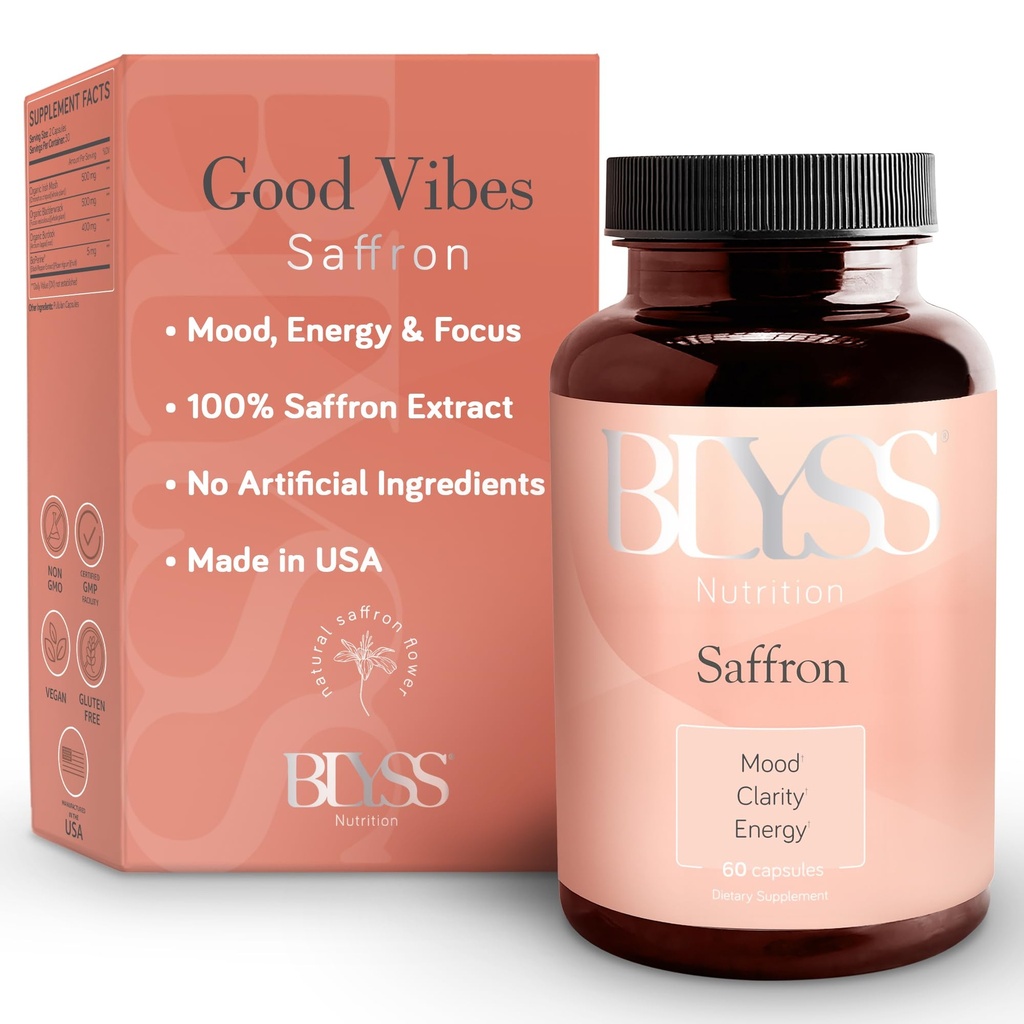 Saffron Supplements – Saffron 为妇女提取药丸 – 支持Mood, Energy Boost, PMS, 精神清晰与代谢 - 非 GMO, Gluten Free, 60 Vegan Capsules