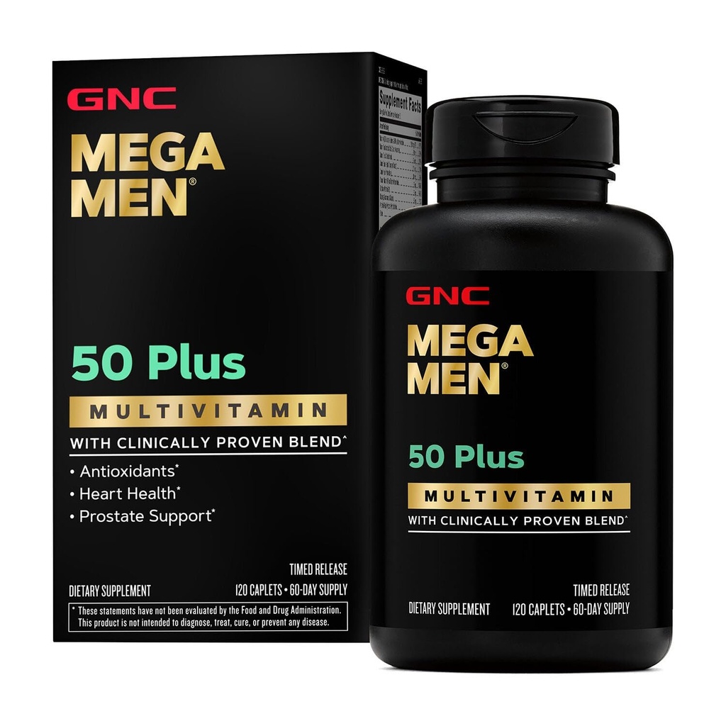 GNC Mega Men 50 Plus Multivitamin + 抗氧化剂 + 心脏健康 + 前列腺和循环支持 + 120 计数