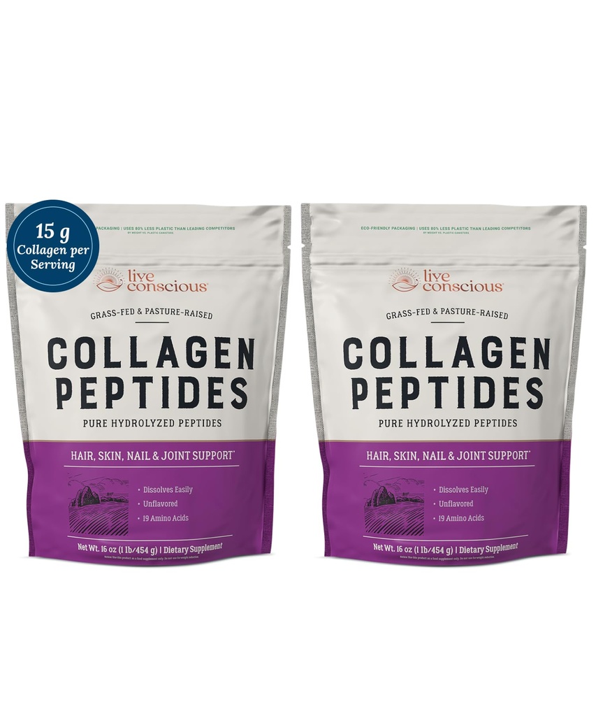 Live Agented Collagen Peptides Powder - 头发,皮肤,钉子,以及联合支持 - 类型 I & III Collagen - 自然来源的水解蛋白 - 16oz (2-Pack)