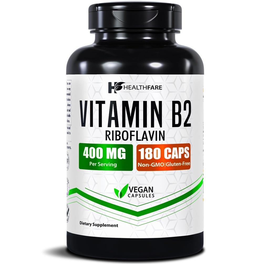 健康维生素B2 Riboflavin 400mg 180 Veg Capsules 补充 QQ Gluten-Free QQ 非GMO