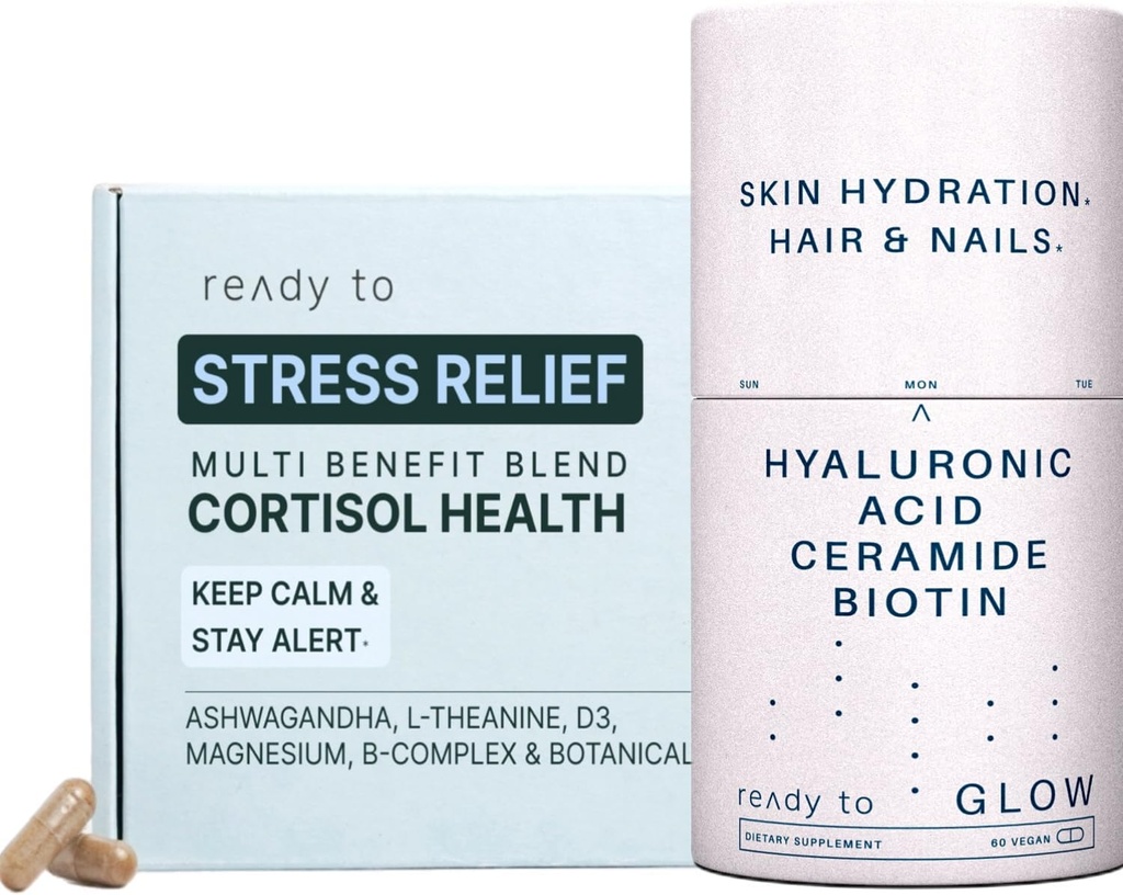 皮肤和应激素救济装置 → Cortisol 健康与抗衰老补充剂 Ashwagandha, Hyaluronic Acid, Ceramides, Biotin & Antioxidant → 冷静,皮肤和头发支持