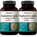 NatureBell 2 Pack Hyaluronic Acid 补充2000 mg QQ 480 总卡普尔,配有MSM和Hydrlyed Bovine Colagen — 1中的3个支持皮肤水分、联合润滑剂、头发和眼部健康