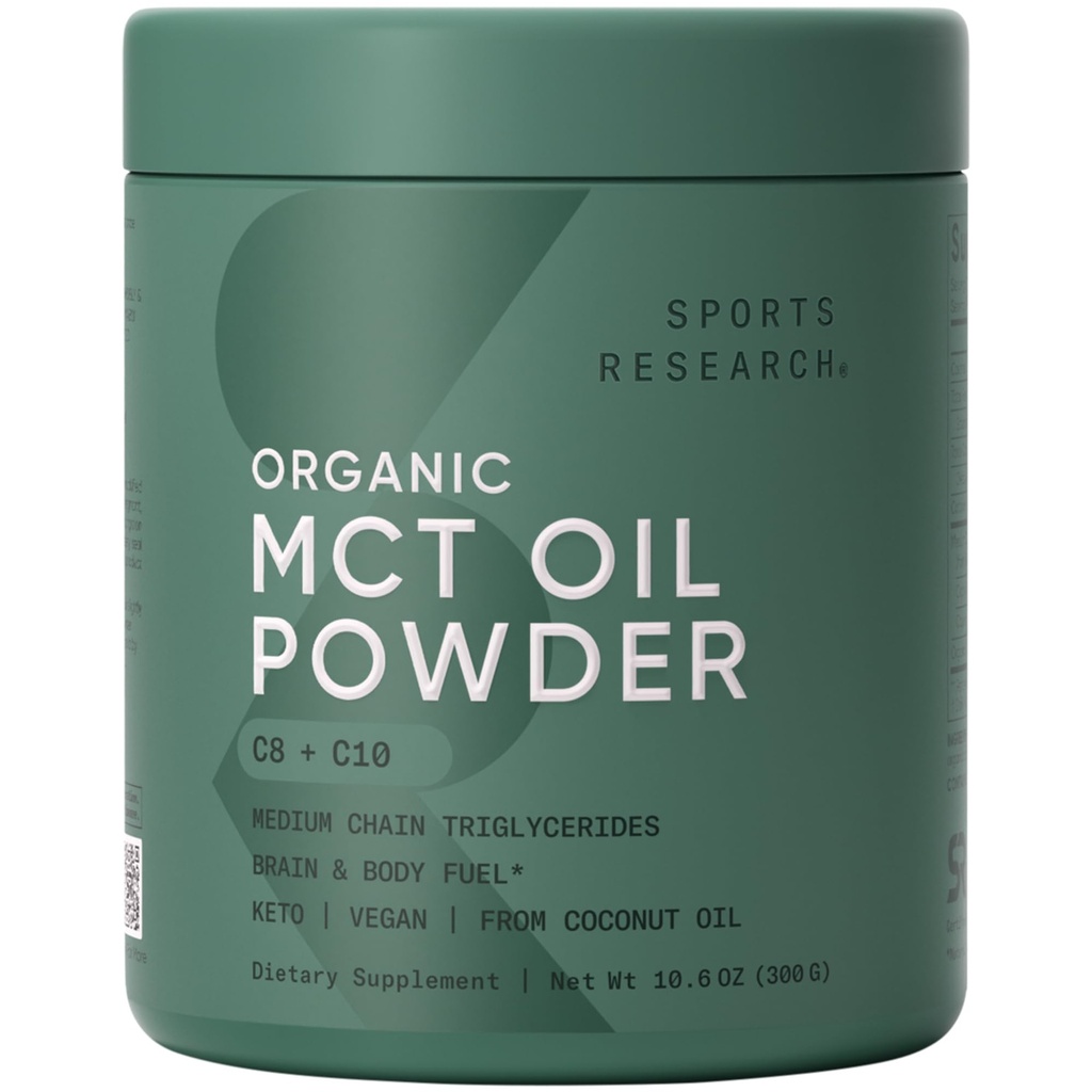 运动研究 有机MCT 油粉 - Keto & Vegan MCTs C8,C10 来自椰子 - 脂肪酸脑和身体燃料,Non-GMO & Gluten Free - 不香,在咖啡,茶叶和蛋白质摇晃中完美 - 10.6 oz