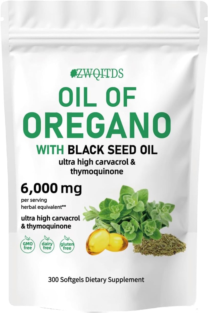 Oregano油与黑种子油 2- in-1 软胶 6000mg 300 伯爵非GMO Immune支持草药公式