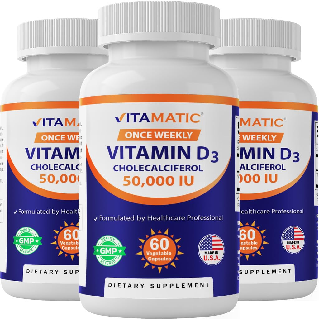 维生素3 Pack 维生素D3 50,000 IU(如Cholecalciferol),一次每周剂量,1250毫克,60个蔬菜卡普尔 1年供给,进步公式帮助维生素缺陷