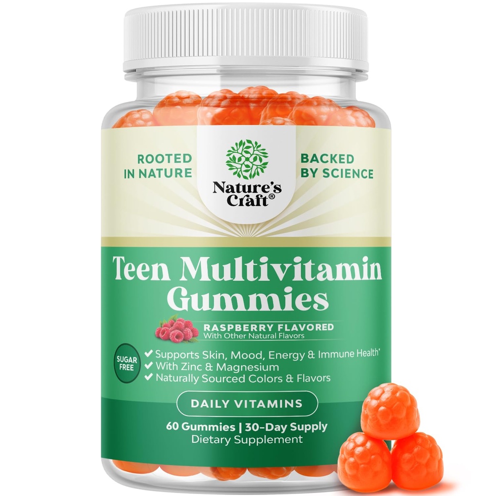 青少年多维他明Gummys 12-17 - 青少年男孩和女孩Gummy Vitamins for better Skin, Immune strong, Mood & Energy Supports - 少女女孩和男孩配具Zn,Mg,维生素A,C,D & E - 60 Ct