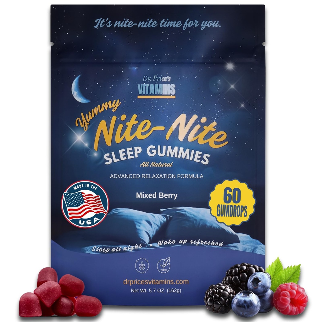 成人 Price Sleep Gummys博士 — 3mg Melatonin, L- Theanine, GABA & Herbal Blend — 混合贝里 Flavor, Gluten- Free Sleep Aid — 60 Counter