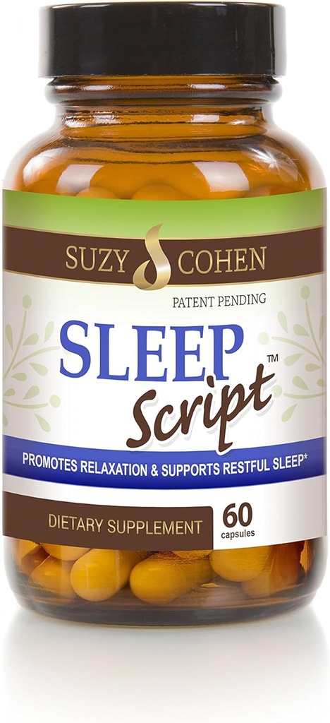 Suzy Cohen Sleep Script with Melatonin - 成人的植物睡眠和放松公式用于摩德,应激和睡眠,包含5-HTP,L-theanine,Passionflower,Lemon Balm和GABA 60 Capsules.