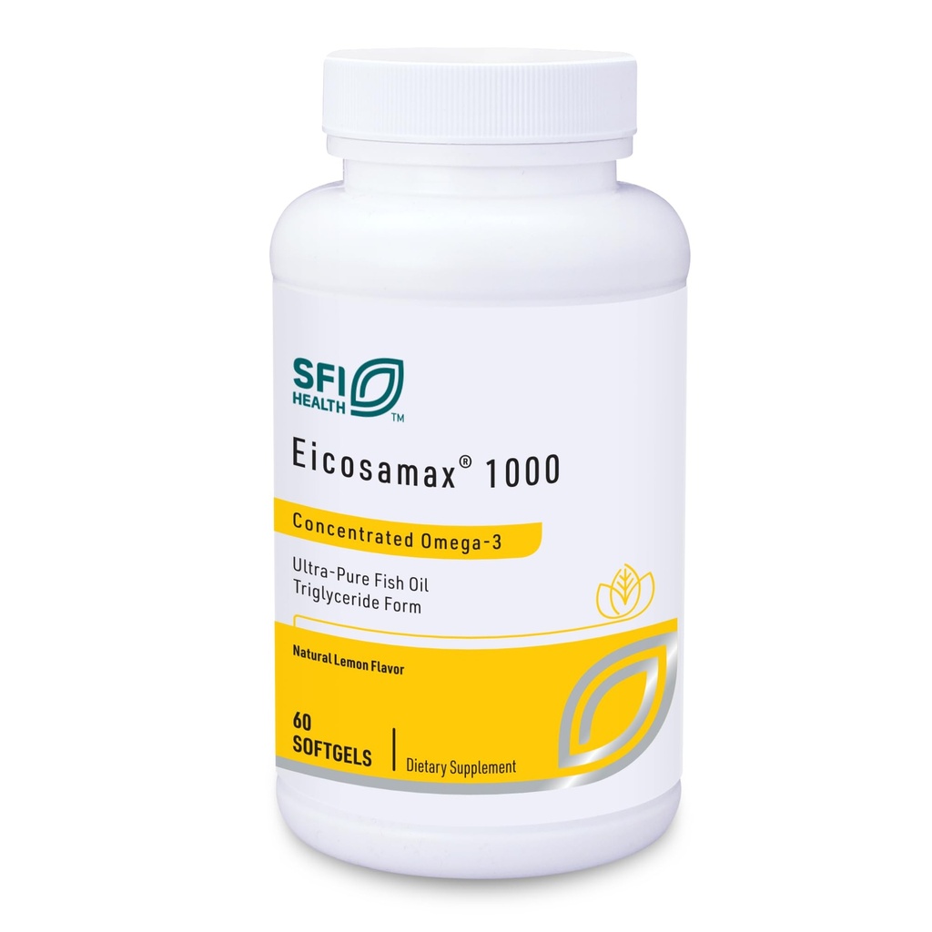 Klaire Labs SFI 健康 Eicosamax 1000 TG 鱼油 - 1000 mg EPA/DHA per Soft Gel, Ultra Pure Omega-3 鱼油药 - 可持续来源 - 无鱼海豚天然柠檬火焰(60软胶)