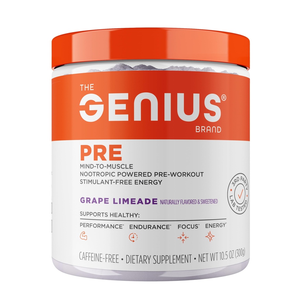 Genius Pre Cafeine-Free Working Pre 推进能量,焦点,性能 诺热带公式 AlphaSize, Citrulline Malate, CarnoSyn Beta Alanine 耐力, Stamina, Recovery, 20 services - Grape Limeade