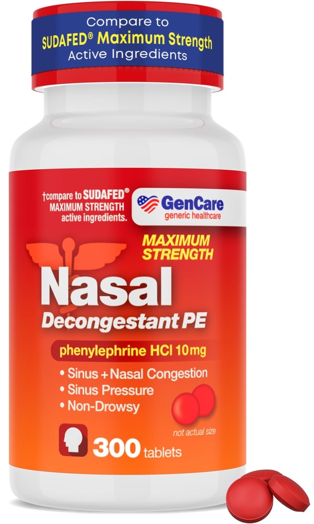 GenCare - Nasal Decongestant (10mg tablets) Phenylephrine HCl(每瓶300块) QQ 价值 包装 非昏睡性阴道和鼻塞减压 由于过敏或疾病造成的下阴道压力