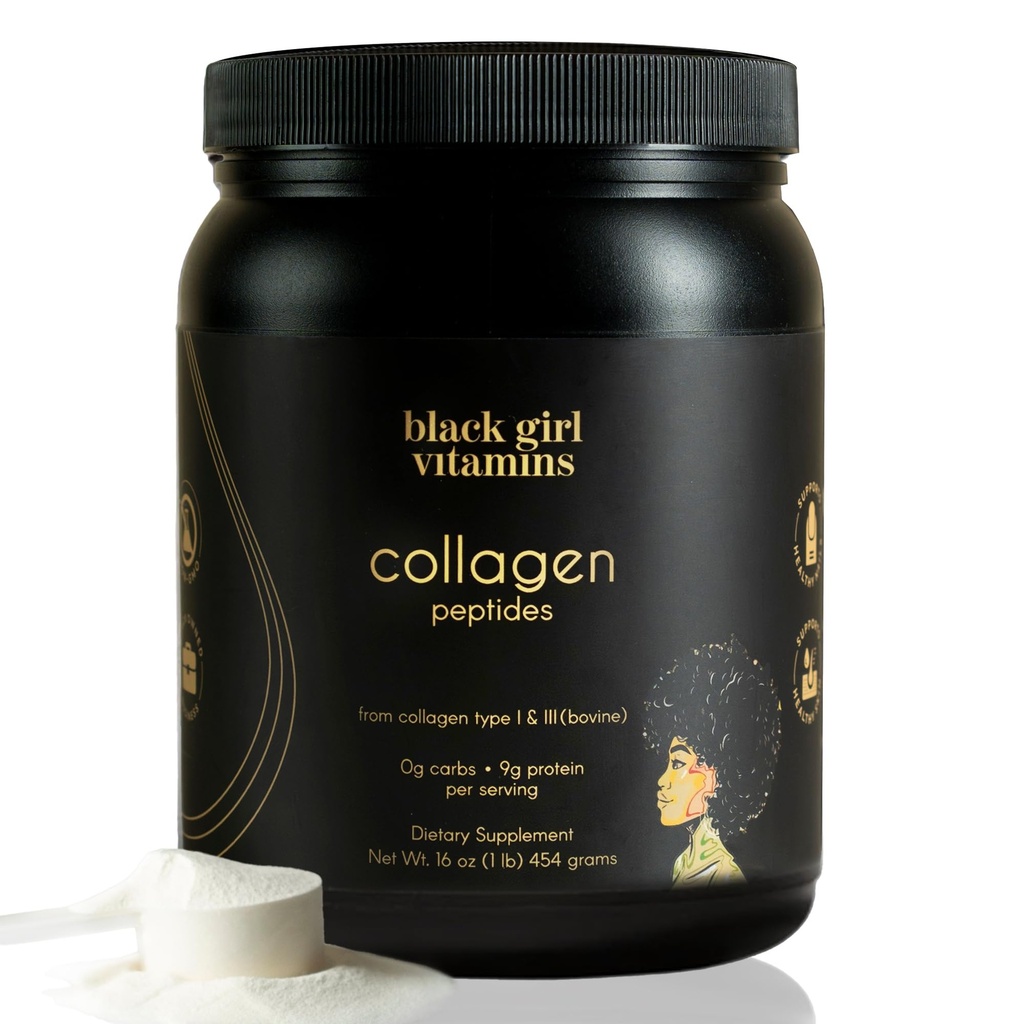 黑女孩维生素 | Collagen Peptides Powder - 皮革的Collagen, 头发和钉子的Collagen - 水解的Collagen Powder, 无乳品, 女性和男性的Gluten- Free Collagen - 16oz
