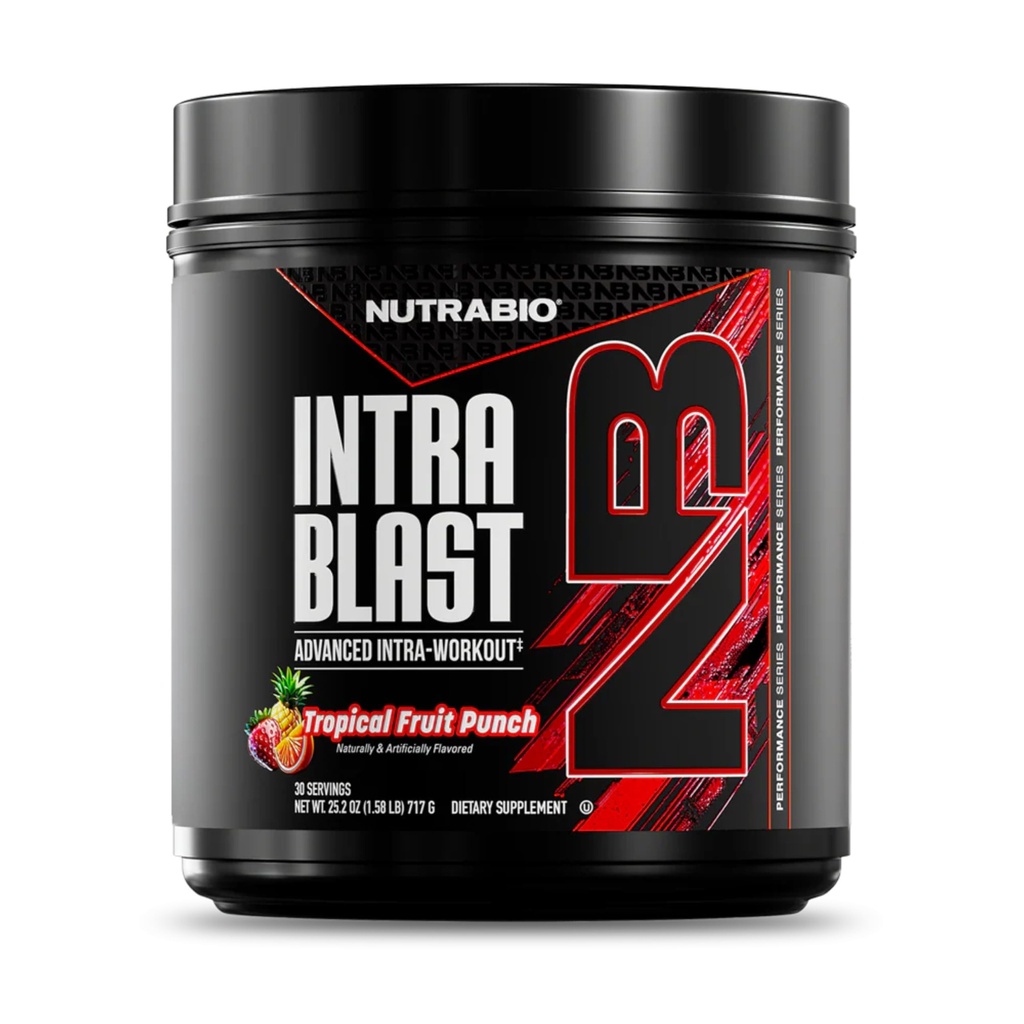 NutraBio Intra Blast Bcaa 氨基酸补充剂, 电解液和水分混合剂, Intra, Pre Workout & Muscle Recovery, 20g Eaa 氨基酸粉, 5g Glutamine-热带果汁, 30 成品
