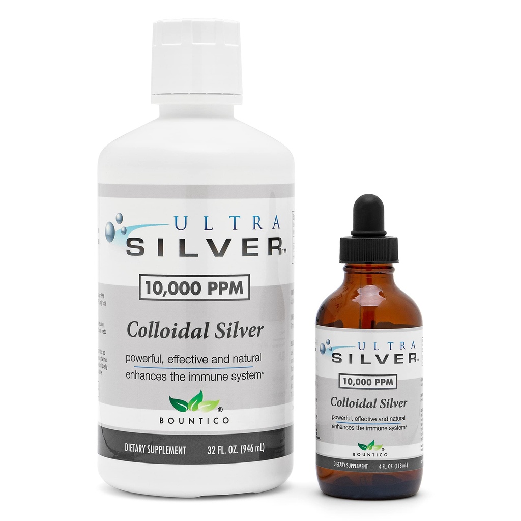 超银(Ultra Silver) 单体银(Colloidal Silver) → 10,000 PPM, 32 Oz(946mL) → 矿物补充 → True Colloidal Silver - 4 oz Dropper Bottle (Empty) 包含在消毒中!