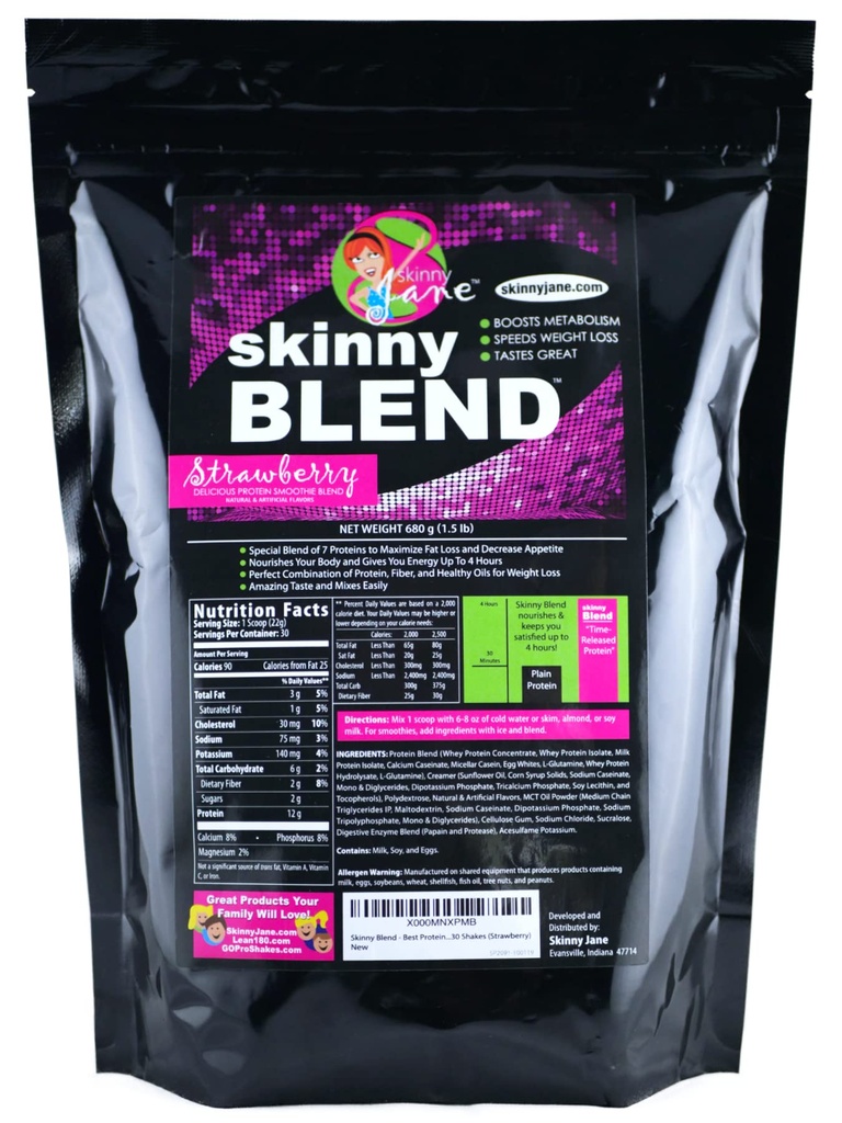 Skinny Blend – Whey 蛋白质摇摆女粉 – 低卡布,Keto 友好餐具替代 – 满足饥饿和靴子能源 – 奶油草莓 – 30 Shakes