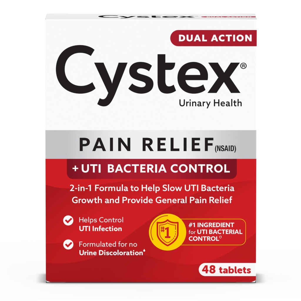 Cystex 双行动 UTI 止痛和预防药片 - 2-in-1 公式 解脱不适和慢细菌生长 - 不沉积 - 48-Count