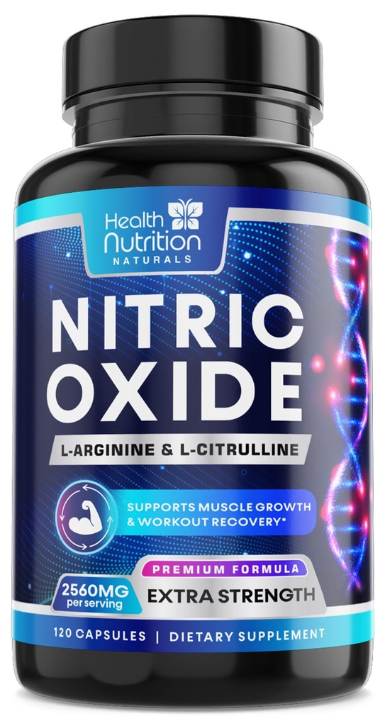 氮氧化物助推器 2560mg - 超强力 L Arginine & Citrulline 补充 男女 - Premium Muscle 支持氮化物助推器 - 自然能源和心脏健康支持 - 120 Capsules