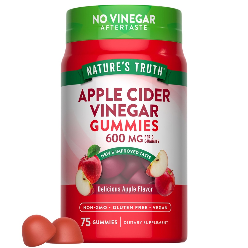 Nature's Truth Apple Vider Vinegar Gummys | 600 mg | 75 mg  Gu 75 Gummys | Apple Flavor | Vegan, Non-GMO, Gluten Free Supple Supplement (英语).
