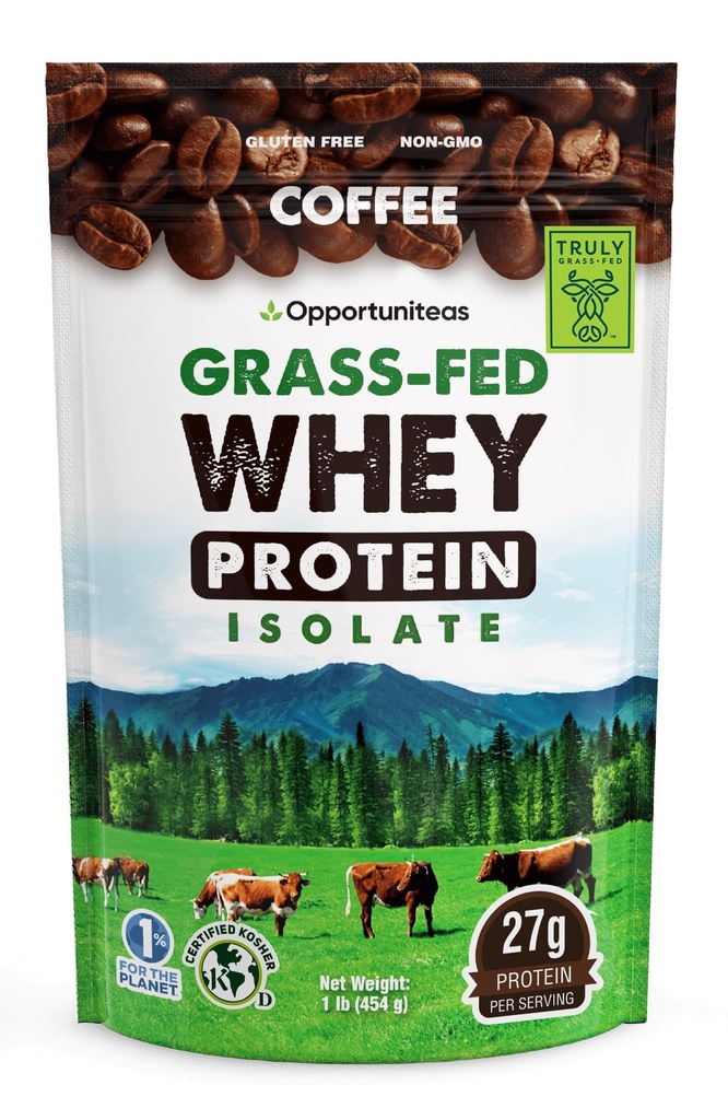 Opportuniteas Coffee Whey蛋白粉 - 低卡布 & Keto 友好 - 草药 Whey 隔热 + Colombia Coffee - 60 mg Cafeine for Energy - Pre或Watchout 饮料混合,Latte,Shake & Smoothie 1lb
