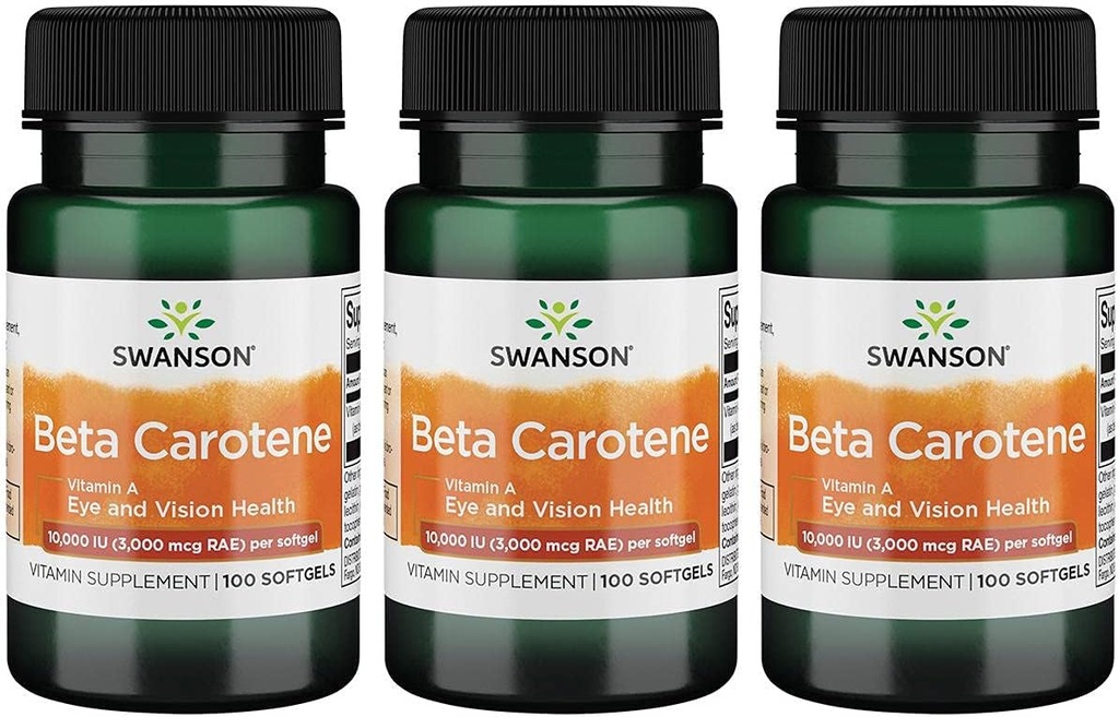 Swanson Beta-Carotene(维生素A) 皮肤眼膜系统 健康抗氧化剂 支持 10000 Iu (3,000 mcg) 100 Sgels (3 Pack)