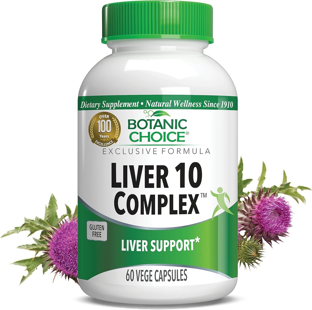 植物选择活物 10 复合体 - Premium Liver 健康支持与健康补充 - 天然草本植物与 Milk Thetle 提取物, Lecithin, 和 Crucumin C3-60 药丸