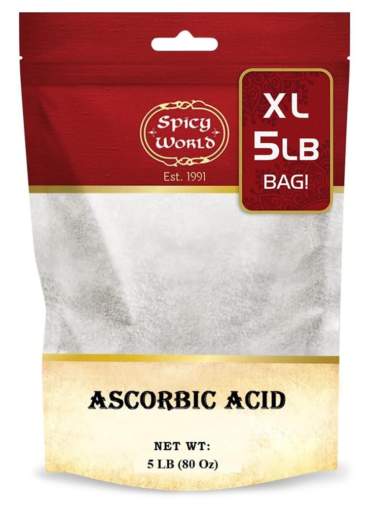 辣味世界 Ascorbic 酸维生素C 粉末 5 LB - 饮食补充,纯VIT 粉末 USP 散装