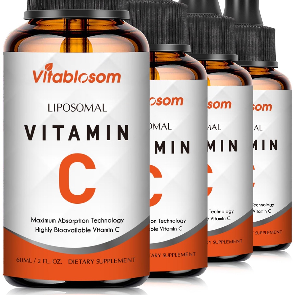 Liposomal维生素C 2000mg 成人液体,高吸收VIT C, 最大限度的维生素C, 用于免疫系统和抗氧化剂, 60ML(4瓶)