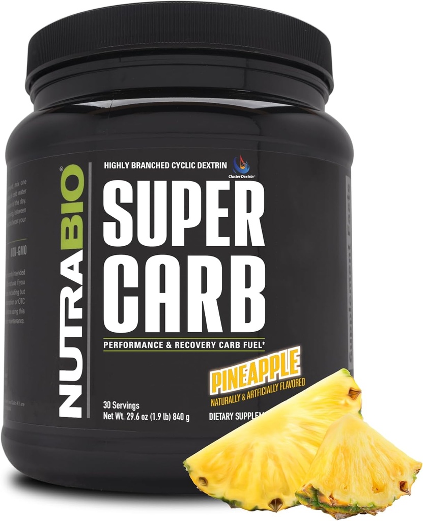 NutraBio Super Carb, 含有集群Dextrin & Electrolytes的碳水化合物粉末,高级Carb 用于锻炼燃料,性能,和肌肉恢复, Cyclic Dextrin, Pineapple, 30 Sv