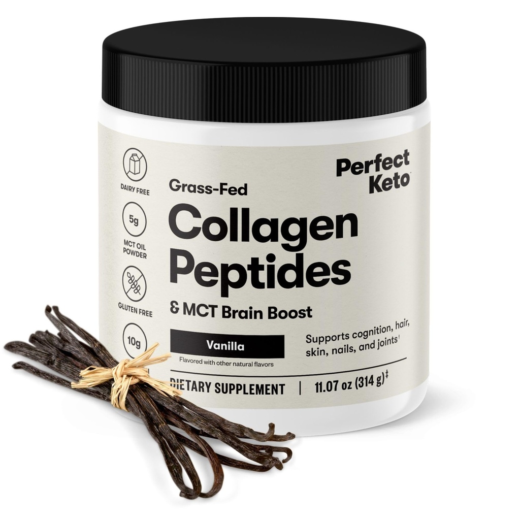 Keto Collagen Pepteides 蛋白粉 配有MCT Oil, Grass Fed, 水解Collagen, 类型 I & III 补编, Keto Coffee Creamer, Vanilla