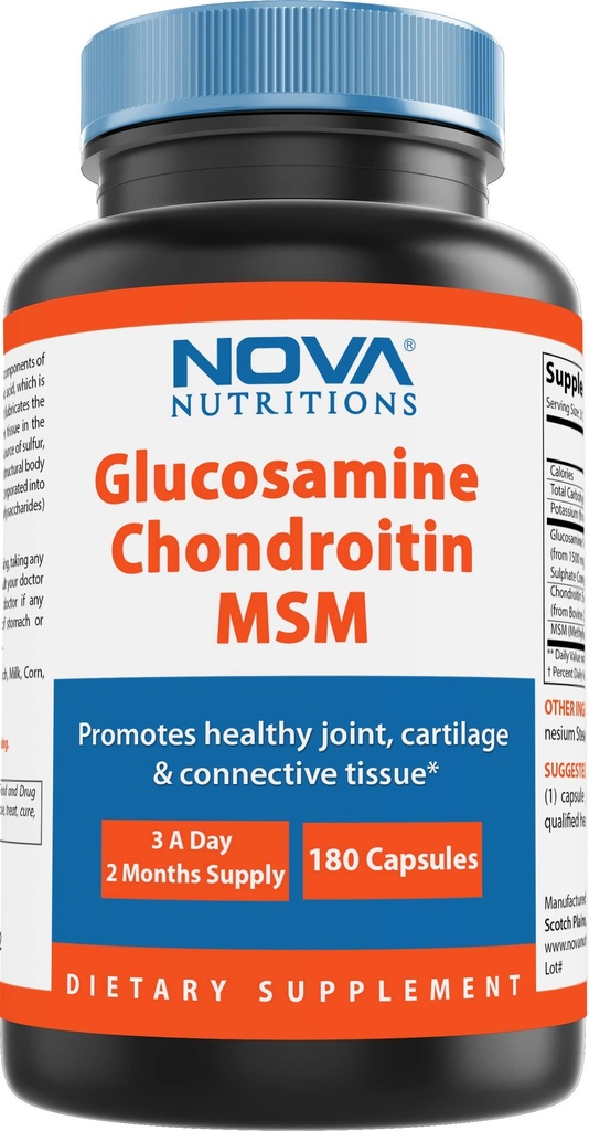 新营养三强Glucosamine Chondroitin MSM 2600mg/ Serving Capsules, 支持健康联合体, Cartilage and Connective 组织 - 促进联合舒适和灵活性 180 Counter