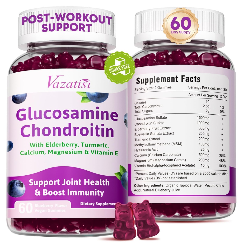 2 Pack Glucosamine Chondroitin Gummys - Glucosamine Chondroitin 配有MSM, 长老莓, Turmeric, 成人, 男人和女人联合支助补充品 - 蓝莓火焰, 120 Cts
