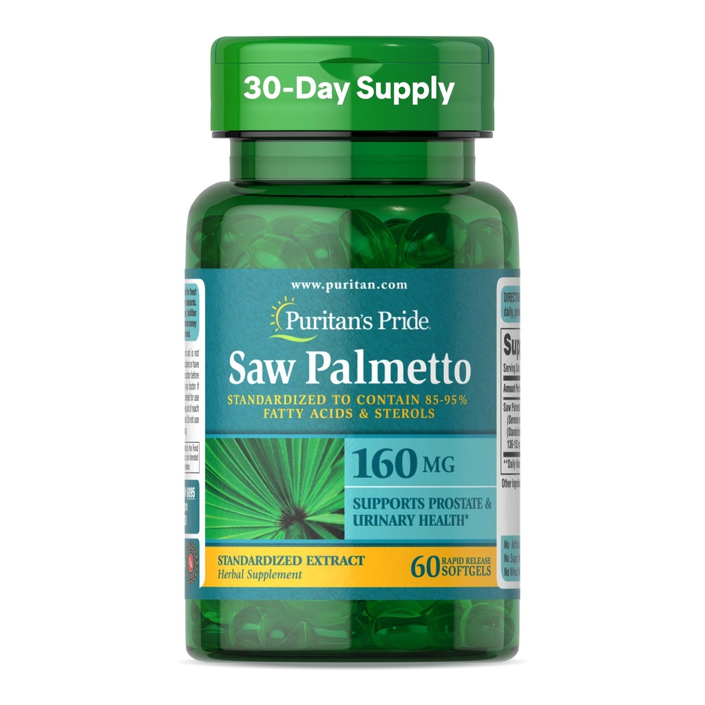 Puritan's Pride Saw Palmetto Extract 160mg, 男子前列腺和尿道健康支持传统草药饮食补充, 60 快速释放 Capsules