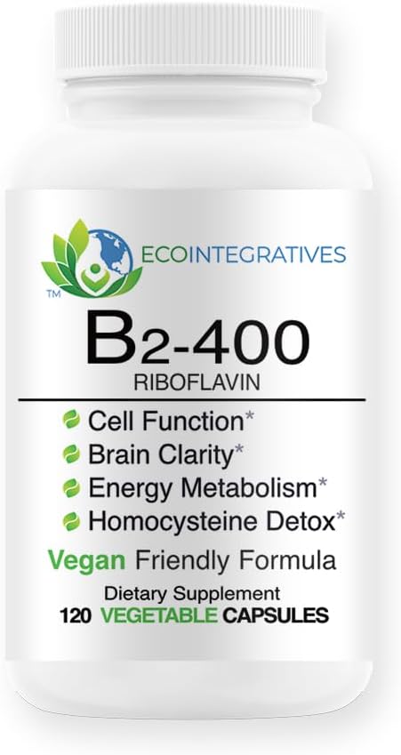 B2-400 纯Riboflavin - 神经系统健康、Homocysteine Detox、心血管、帮助助推能量、精神清晰、代谢和细胞功能(120)
