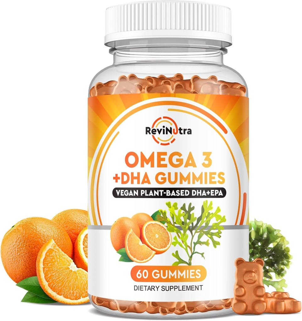 Omega 3 Gummys,Omega 3 Fish Oil Supplements with EPA & DHA, CoQ10, Folate, 维生素A, D3, E, 支持大脑, 联合, 心脏, 眼睛, 以及 免疫系统功能 - 橙色火焰, 60 Gummys