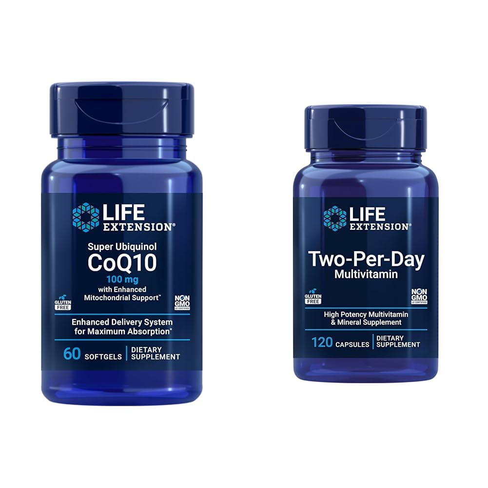 寿命延长 Super Ubiquinol CoQ10 60 软胶 & Two-Per-Day 多维特敏 120 Capsules Bundle