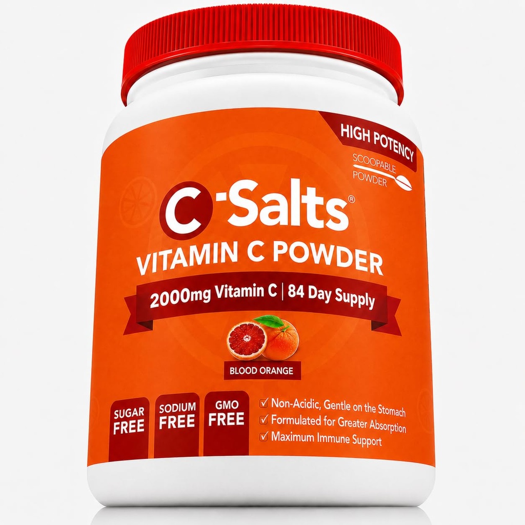 C-盐类维生素C粉补充剂 - 100%纯高剂量添加维生素C粉 支持免疫 - 有机,无糖,维冈,非GMO,胃亲,血橙8oz