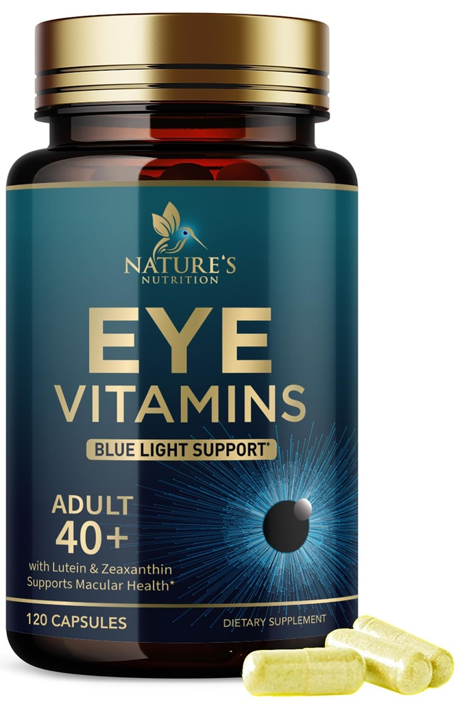 眼维生素补充剂 - 高级眼科维生素配有Lutein, Zinc, 维生素C, E, Zeaxanthin & Minerals - 视觉多维生素配有Macular Health and Dry Eyes, Vegan, Bottled在美国 - 120 Capsules